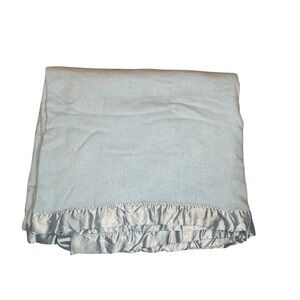 Faribo Satin Trim Blanket Blue Acrylic Cotton USA Made 102x90 Queen